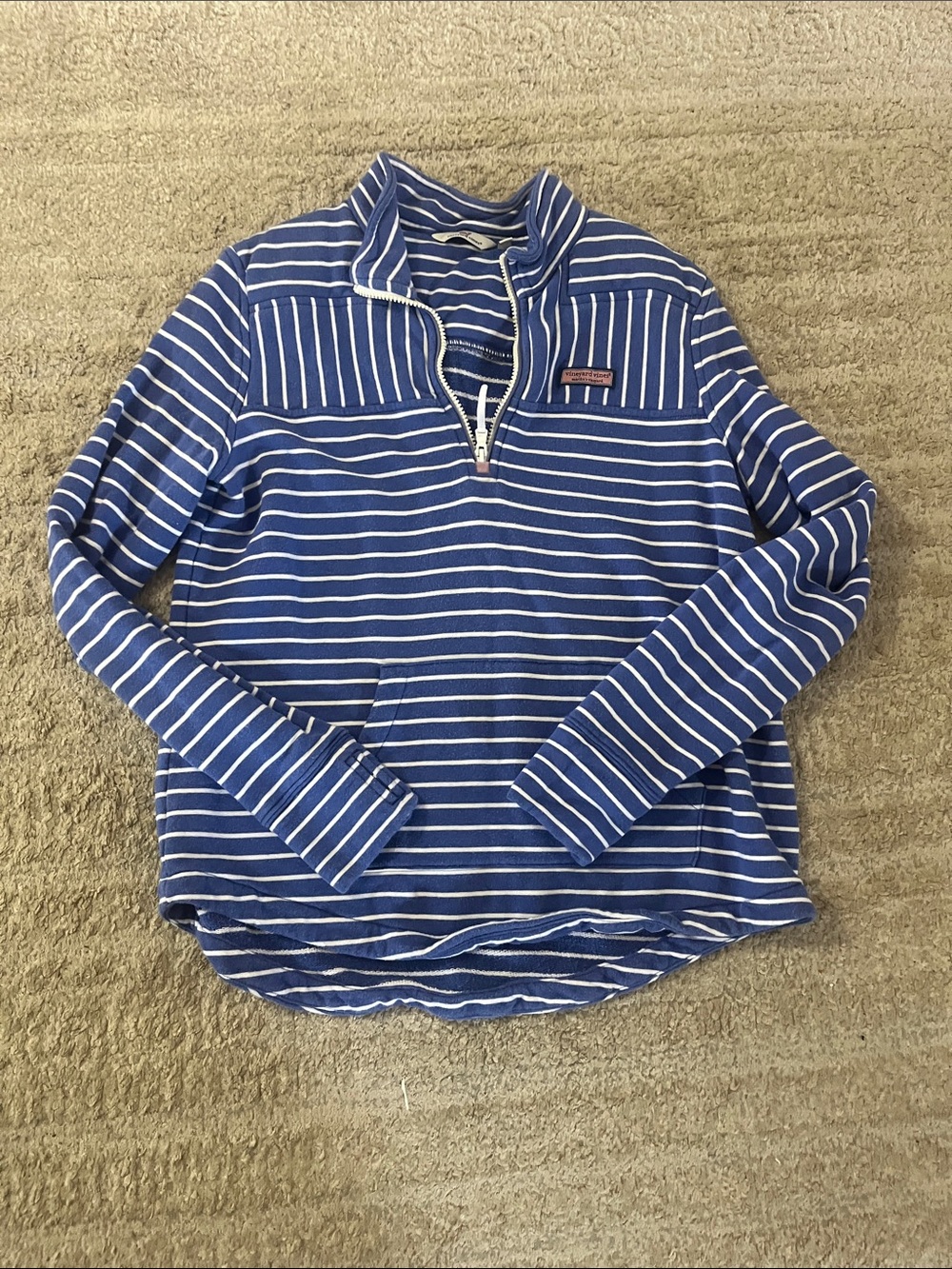Vineyard Vines Sankaty Shep Navy and White Striped Quarter Zip Pullover Medium